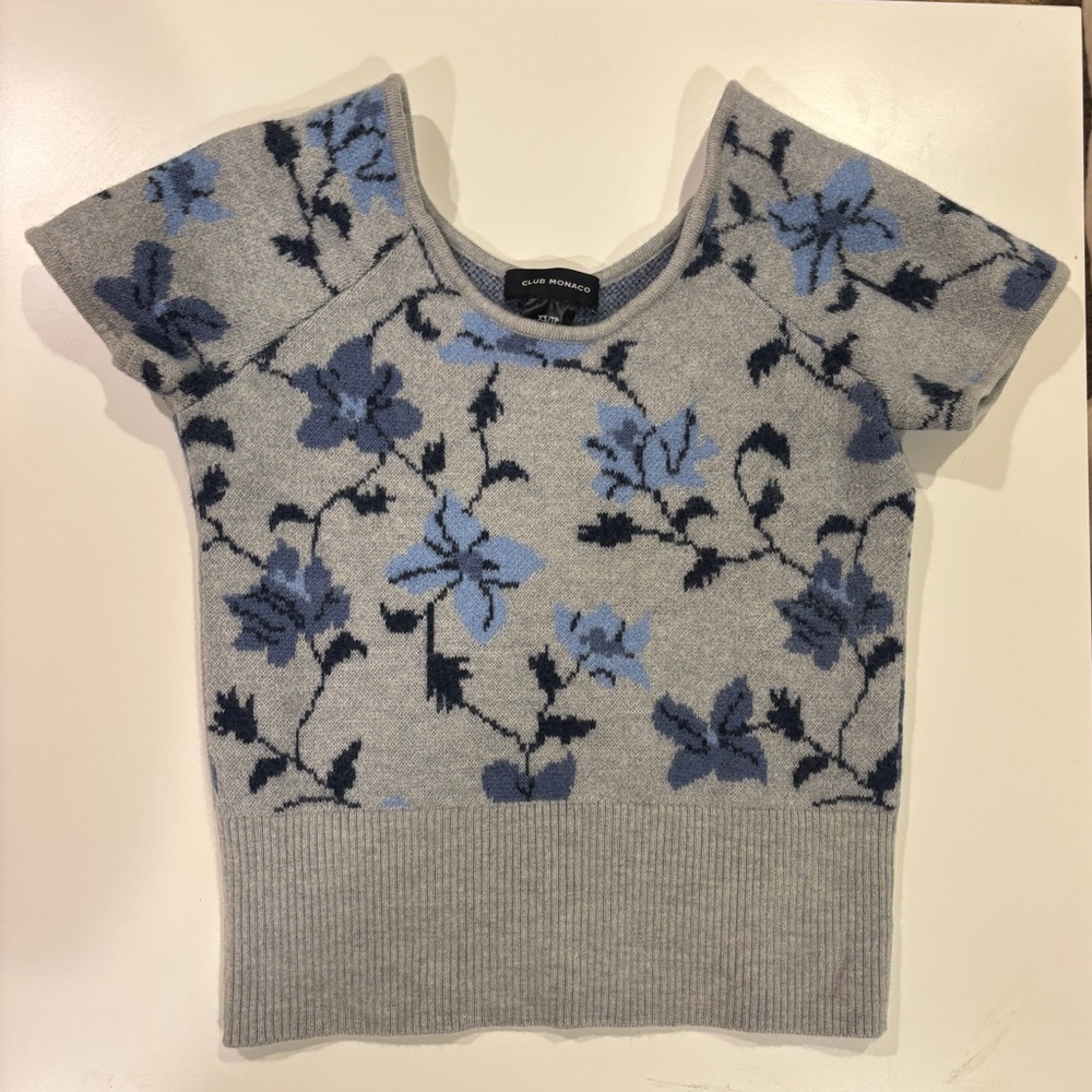 Club Monaco Gray and Blue Floral Knit Top